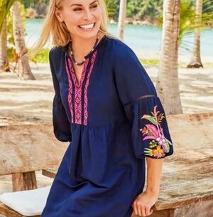 Tommy Bahama St. Lucia Tropical Embroidered Linen- Blend Dress Small w/ TAGS